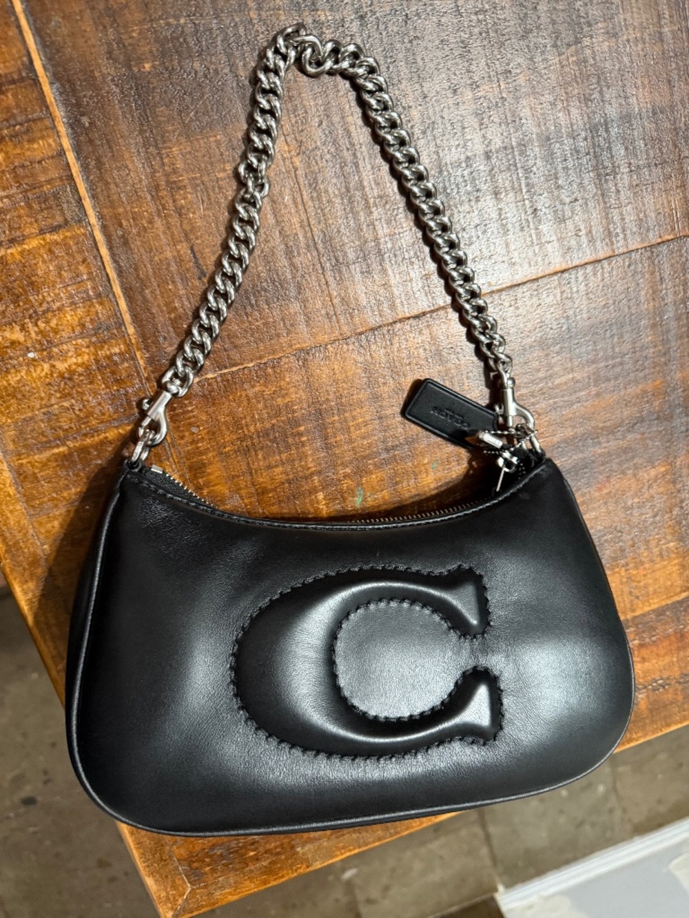 Coach Teri Shoulder Bag Quilted Black with Chain